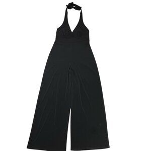 Alyn Paige Y2K Jumpsuit M Black Halter Babydoll Jersey Knit Wide Leg Event Party
